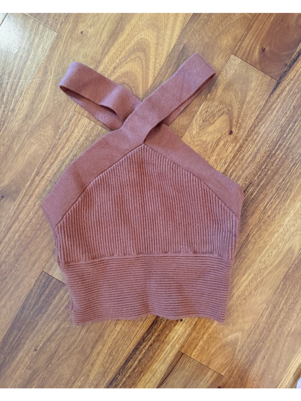 Abercrombie Cross-Strap Ribbed Knit Crop Top - brown